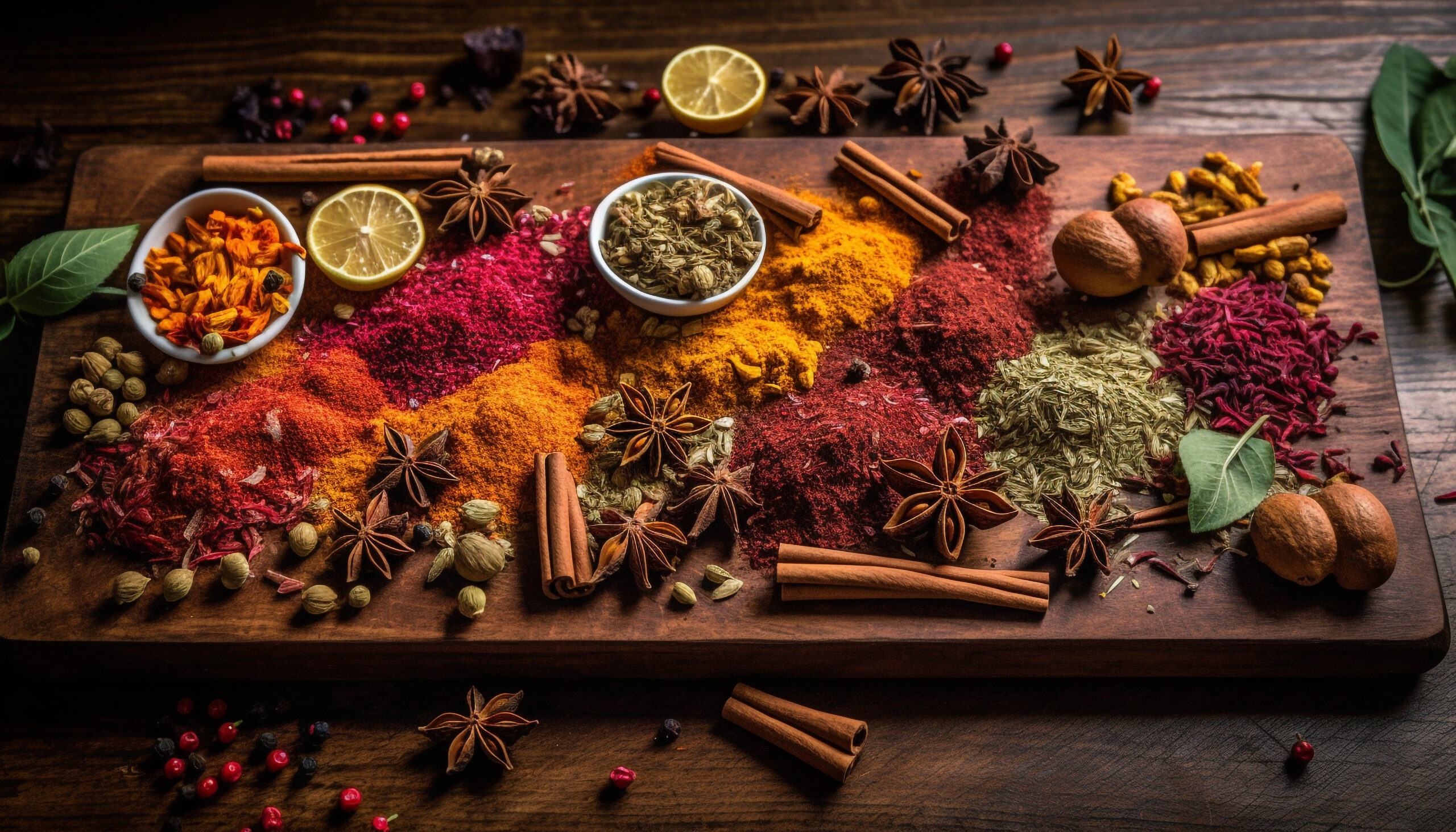 spices and herbs in wooden bowl adorn table generated by ai